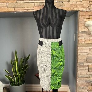 Avelon Stretch Jungle Snakeskin Print Pencil Skirt Vibrant Maximalist Green EU34